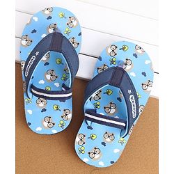 Cute Walk by Babyhug Flip Flops With Back Strap Bear Print - Blue
