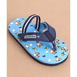 Cute Walk by Babyhug Flip Flops With Back Strap Bear Print - Blue