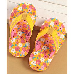 Cute Walk by Babyhug Slip On Flip Flops Floral Print - Yellow & Pink