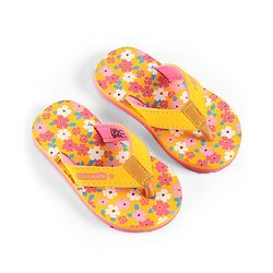Cute Walk by Babyhug Slip On Flip Flops Floral Print - Yellow & Pink