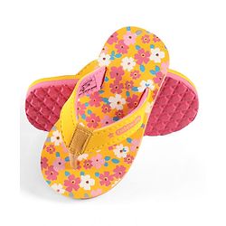 Cute Walk by Babyhug Slip On Flip Flops Floral Print - Yellow & Pink