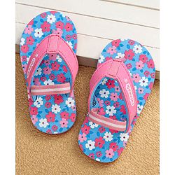 Cute Walk by Babyhug Slip On Flip Flops with Back Strap & Floral Print - Blue & Pink