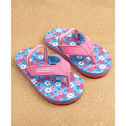Cute Walk by Babyhug Slip On Flip Flops with Back Strap & Floral Print - Blue & Pink