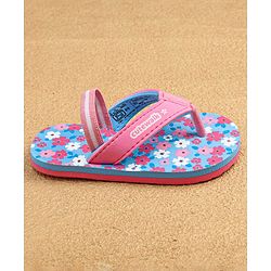 Cute Walk by Babyhug Slip On Flip Flops with Back Strap & Floral Print - Blue & Pink