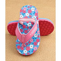 Cute Walk by Babyhug Slip On Flip Flops with Back Strap & Floral Print - Blue & Pink