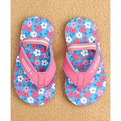 Cute Walk by Babyhug Slip On Flip Flops with Back Strap & Floral Print - Blue & Pink