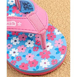 Cute Walk by Babyhug Slip On Flip Flops with Back Strap & Floral Print - Blue & Pink