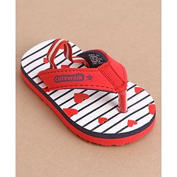 Cute Walk by Babyhug Flip Flops Heart Print - Red
