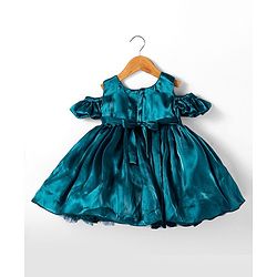 Babyhug Woven Sleeveless Party Balloon Dress With Frilled Sleeves & Floral Applique - Bottle Green