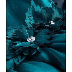 Babyhug Woven Sleeveless Party Balloon Dress With Frilled Sleeves & Floral Applique - Bottle Green