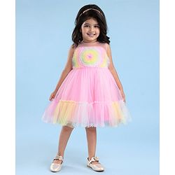 Babyhug Woven Sleeveless Tiered Party Dress With Frill Detailing  - Multicolour