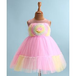 Babyhug Woven Sleeveless Tiered Party Dress With Frill Detailing  - Multicolour