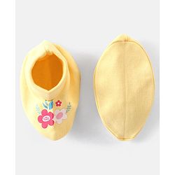 Babyhug 100% Cotton Knit Floral Print Mittens & Booties - Yellow