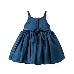 Babyhug Woven Singlet Sleeves Fit & Flared Party Frock with Floral Corsage - Teal Blue