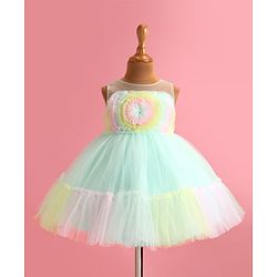 Babyhug Woven Sleeveless Tiered Party Dress With Frill Detailing  - Pastel Green