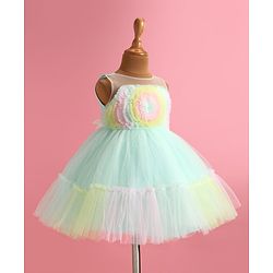 Babyhug Woven Sleeveless Tiered Party Dress With Frill Detailing  - Pastel Green