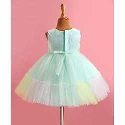 Babyhug Woven Sleeveless Tiered Party Dress With Frill Detailing  - Pastel Green