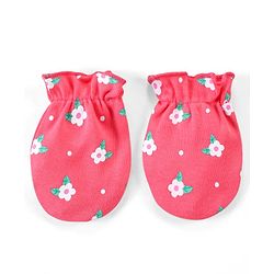 Babyhug 100% Cotton Interlock Knit Mittens with Floral Print Pack of 3 - Pink Yellow & Navy