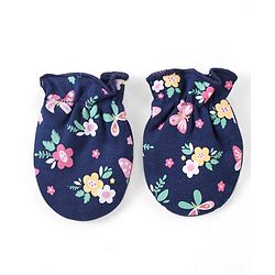 Babyhug 100% Cotton Interlock Knit Mittens with Floral Print Pack of 3 - Pink Yellow & Navy