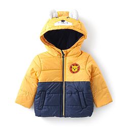 Babyhug Full Sleeves Hooded Jacket with Animal Patch - Yellow