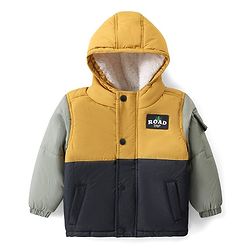 Babyhug Woven Full Sleeves Hooded Jacket with 3D Applique - Mustard Yellow