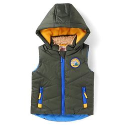 Babyhug  Woven Sleeveless Hooded Padded Winter Jacket with Patch & Pockets - Dark Green