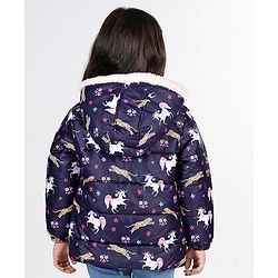 Babyhug Woven Full Sleeves Hooded Jacket with Unicorn Print - Blue