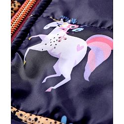 Babyhug Woven Full Sleeves Hooded Jacket with Unicorn Print - Blue