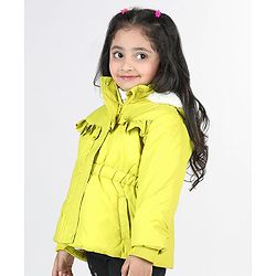 Babyhug Full Sleeves Padded Hoodie with Frill Detailing & Kangaroo Pockets - Lime