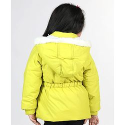 Babyhug Full Sleeves Padded Hoodie with Frill Detailing & Kangaroo Pockets - Lime