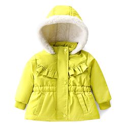 Babyhug Full Sleeves Padded Hoodie with Frill Detailing & Kangaroo Pockets - Lime
