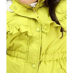 Babyhug Full Sleeves Padded Hoodie with Frill Detailing & Kangaroo Pockets - Lime