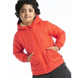 Babyhug Full Sleeves Padded Winter Jacket with Hood Star Design - Orange