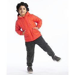 Babyhug Full Sleeves Padded Winter Jacket with Hood Star Design - Orange