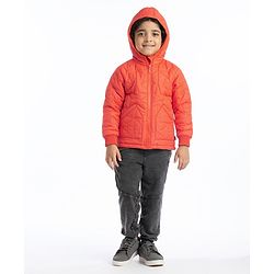Babyhug Full Sleeves Padded Winter Jacket with Hood Star Design - Orange