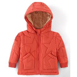 Babyhug Full Sleeves Padded Winter Jacket with Hood Star Design - Orange