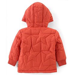 Babyhug Full Sleeves Padded Winter Jacket with Hood Star Design - Orange