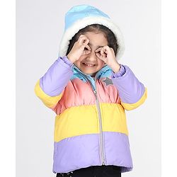 Babyhug Full Sleeves Padded Hooded Jacket with Colour Block & Star Patch Work Detailing - Multicolour