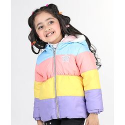 Babyhug Full Sleeves Padded Hooded Jacket with Colour Block & Star Patch Work Detailing - Multicolour