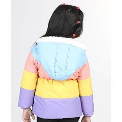 Babyhug Full Sleeves Padded Hooded Jacket with Colour Block & Star Patch Work Detailing - Multicolour