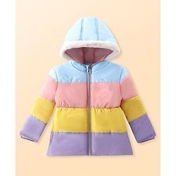 Babyhug Full Sleeves Padded Hooded Jacket with Colour Block & Star Patch Work Detailing - Multicolour