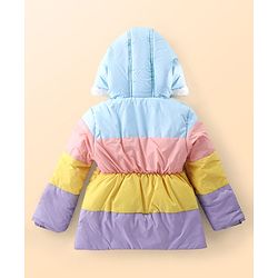 Babyhug Full Sleeves Padded Hooded Jacket with Colour Block & Star Patch Work Detailing - Multicolour