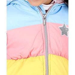 Babyhug Full Sleeves Padded Hooded Jacket with Colour Block & Star Patch Work Detailing - Multicolour