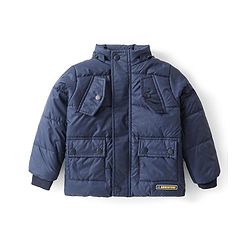 Babyhug Full Sleeves Padded Quilted Jacket with Detachable Hood Solid Colour - Navy Blue