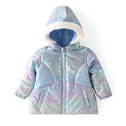 Babyhug Full Sleeve Hooded Puffer Jacket with Holographic Effect - Silver