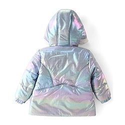Babyhug Full Sleeve Hooded Puffer Jacket with Holographic Effect - Silver