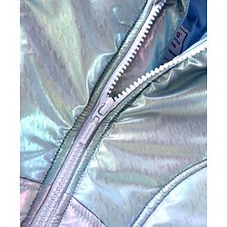 Babyhug Full Sleeve Hooded Puffer Jacket with Holographic Effect - Silver