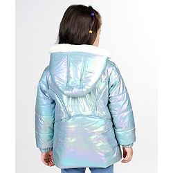 Babyhug Full Sleeve Hooded Puffer Jacket with Holographic Effect - Silver