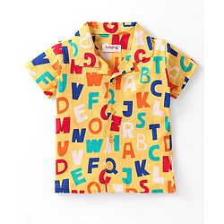 Babyhug Cotton Knit Half Sleeves Short Night Suit With Alphabets Print - Yellow