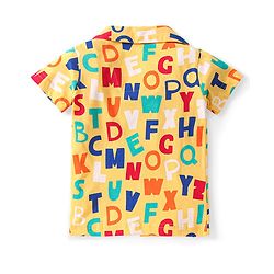 Babyhug Cotton Knit Half Sleeves Short Night Suit With Alphabets Print - Yellow